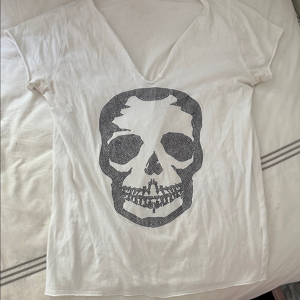 Zadig & Voltaire White Textured Top Skull